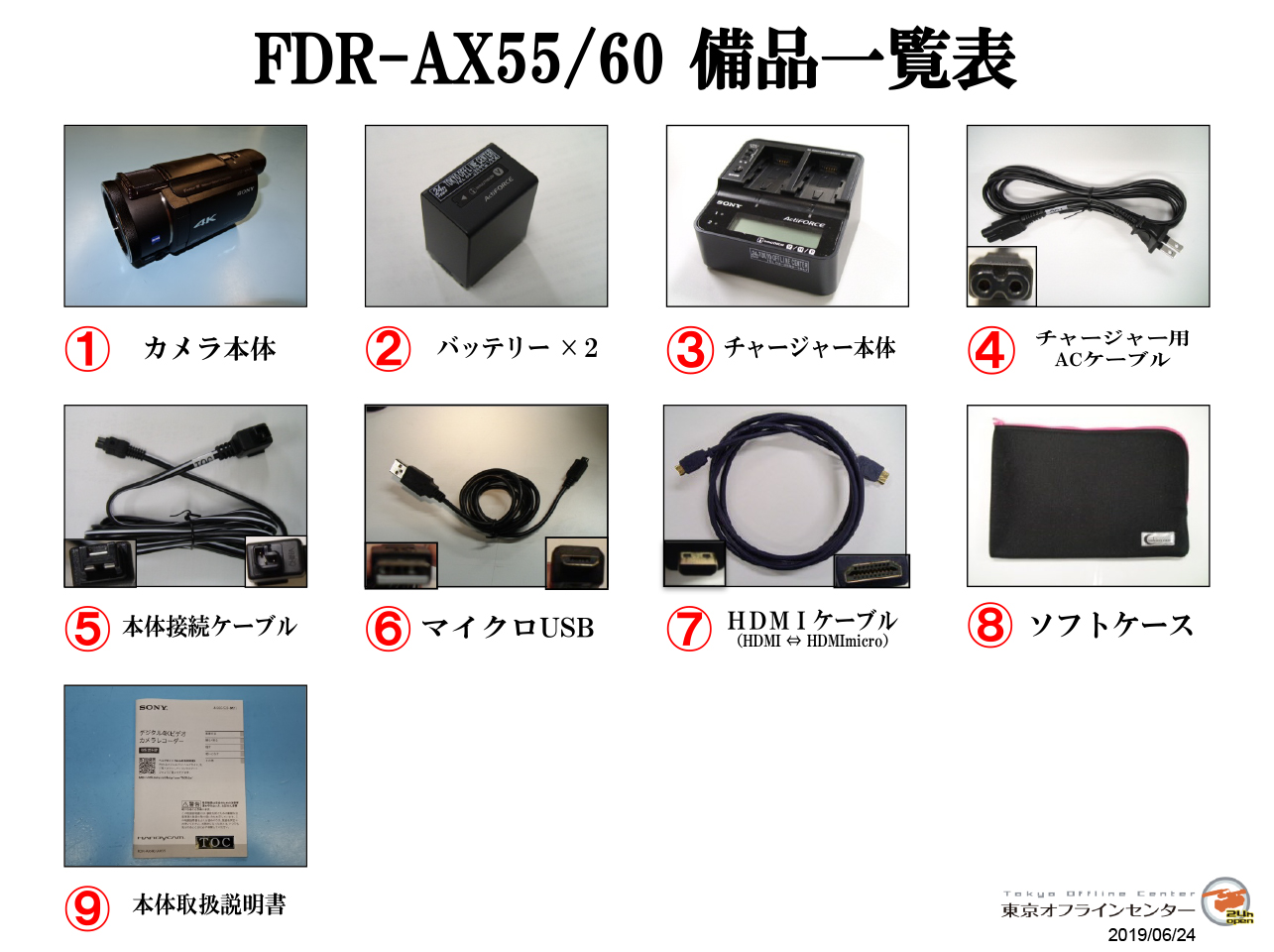 FDR-AX60 備品一覧