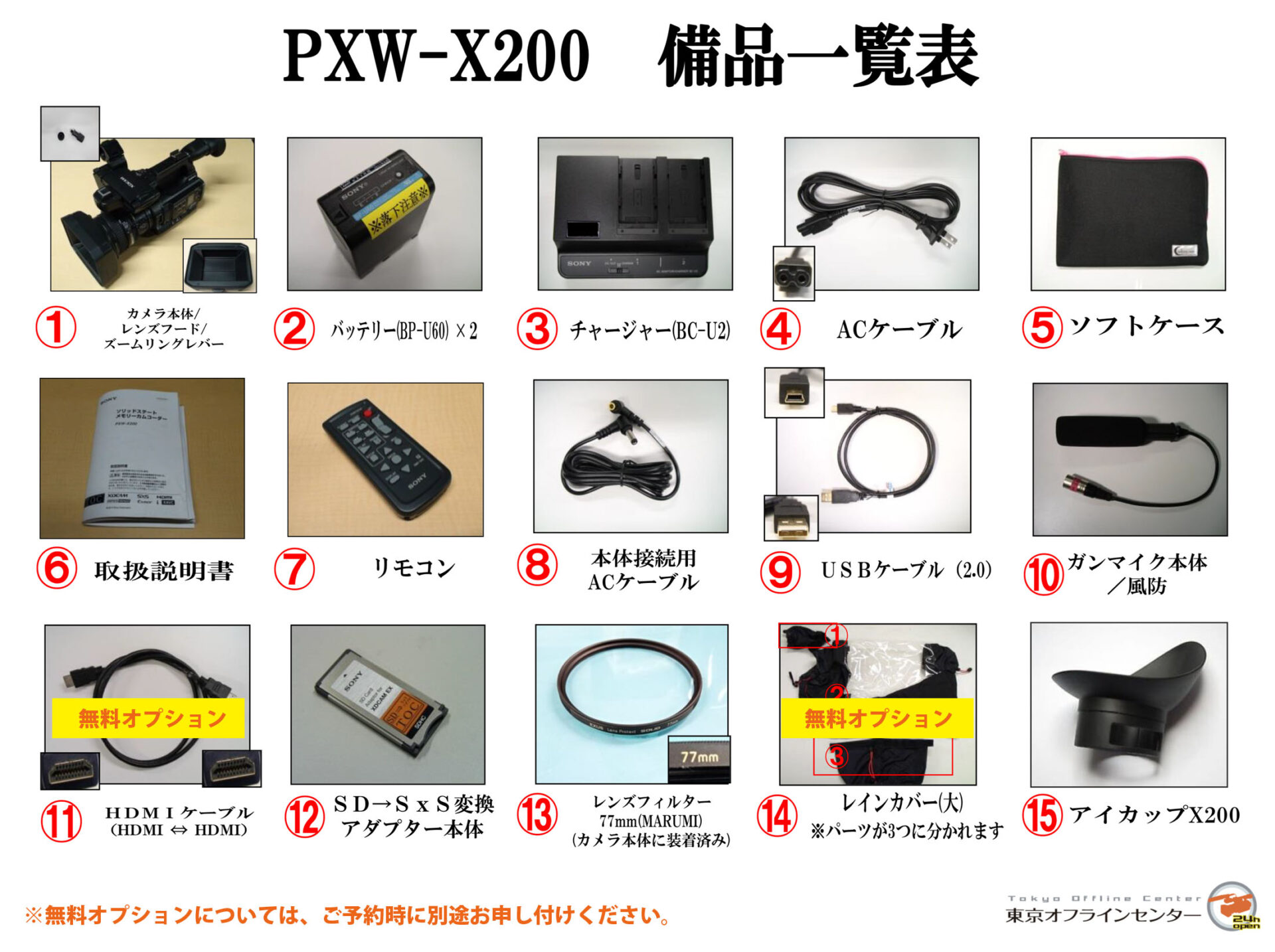 PXW-X200 備品一覧表